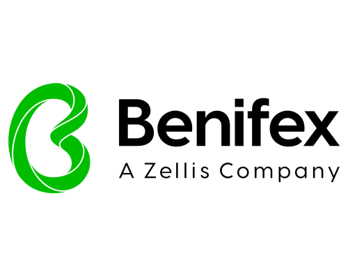 Benifex Alt-text (svenska): Logotyp för Benifex, ett företag inom Zellis-koncernen. Logotypen visar ett stiliserat grönt "B" till vänster och texten "Benifex – A Zellis Company" till höger. Alt-text (engelska): Logo for Benifex, a company within the Zellis Group. The logo features a stylized green "B" on the left and the text "Benifex – A Zellis Company" on the right.